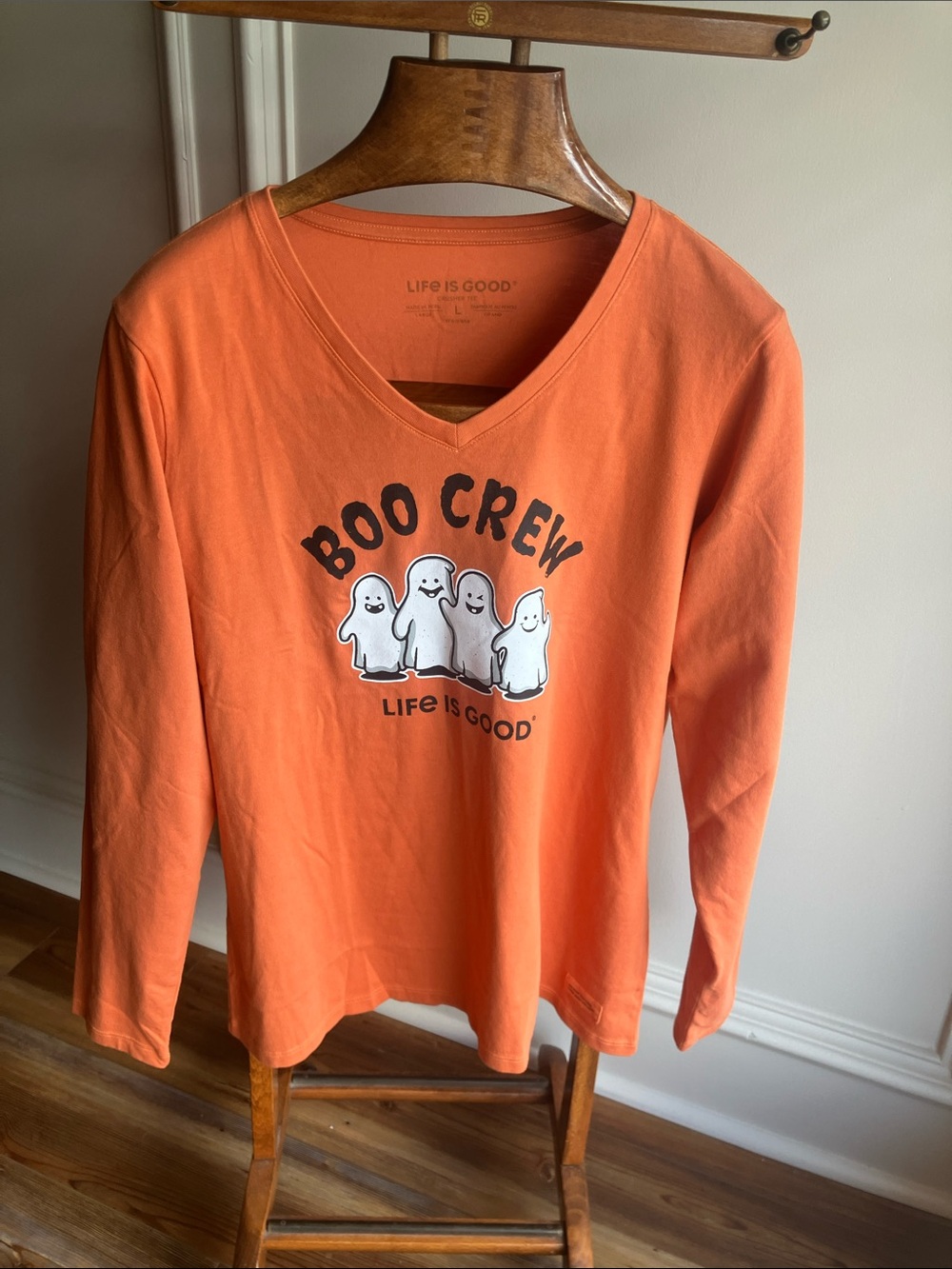 Life Is Good Orange 'Boo Crew' Long-Sleeve V-Neck Shirt